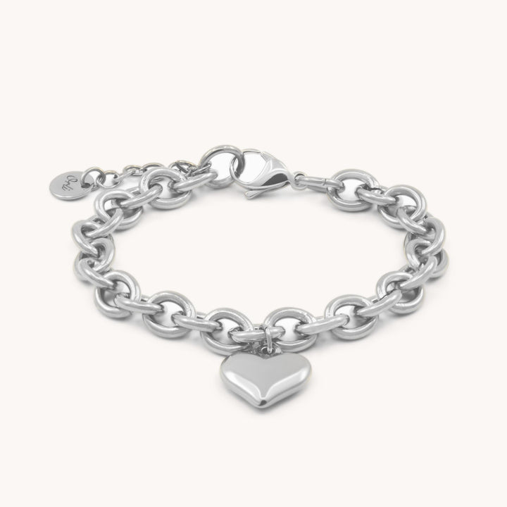 Chloe Heart Chunky Bracelet, Silver