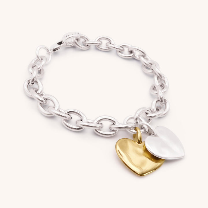 Twin Hayley Heart Chunky Bracelet, Silver and Gold