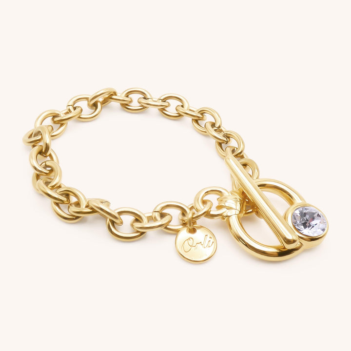 Crystal T-Bar Chunky Chain Bracelet, Gold