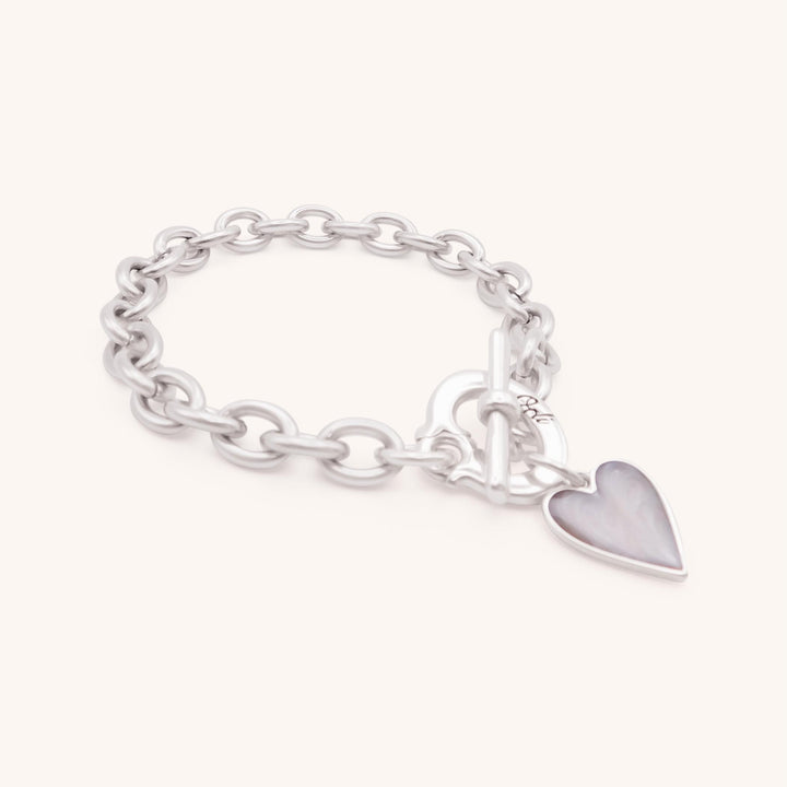 Marble Heart T-Bar Bracelet, Silver