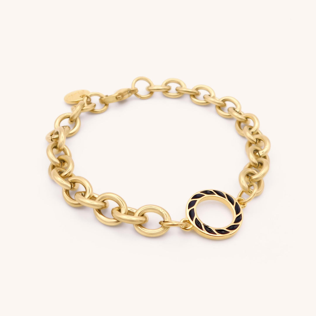 Black Enamel Candy Ring Chunky Bracelet, Gold