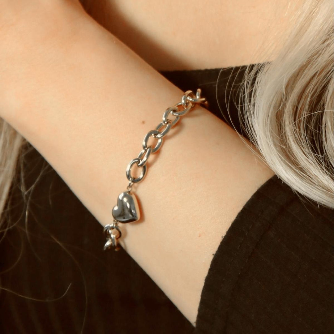 Heart Link Chunky Bracelet, Silver