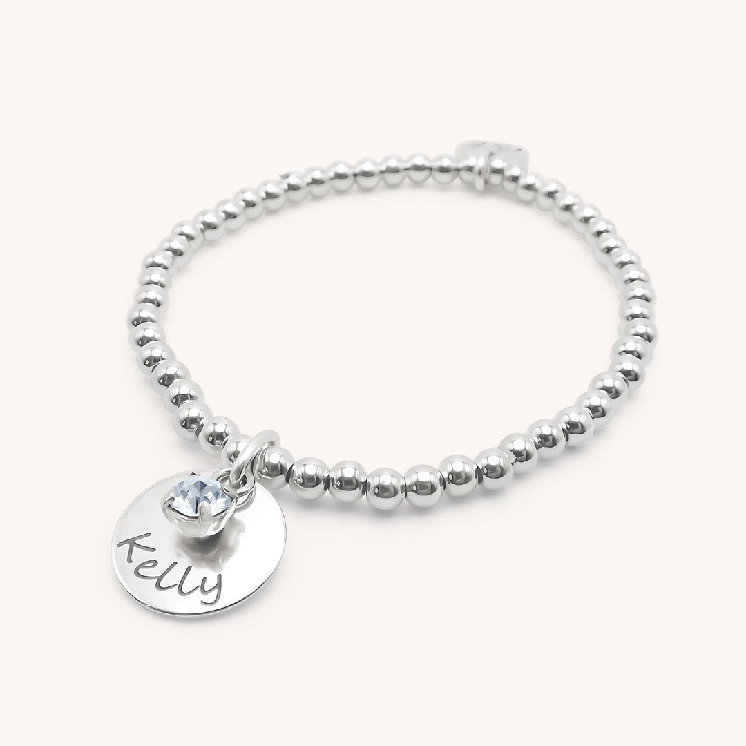 Lily Personalised Birthstone Beads Bracelet, Silver