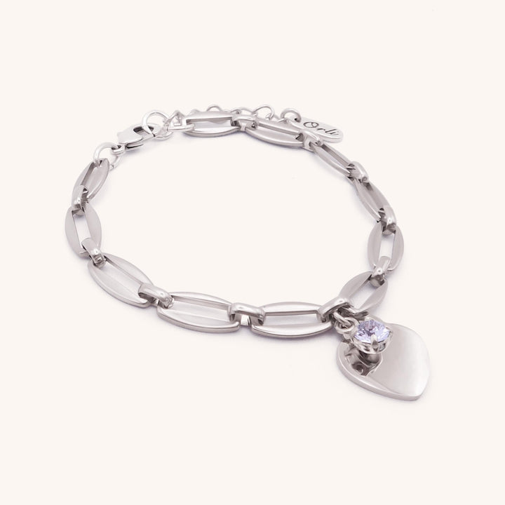 Classic Heart and Birthstone Long Link Bracelet