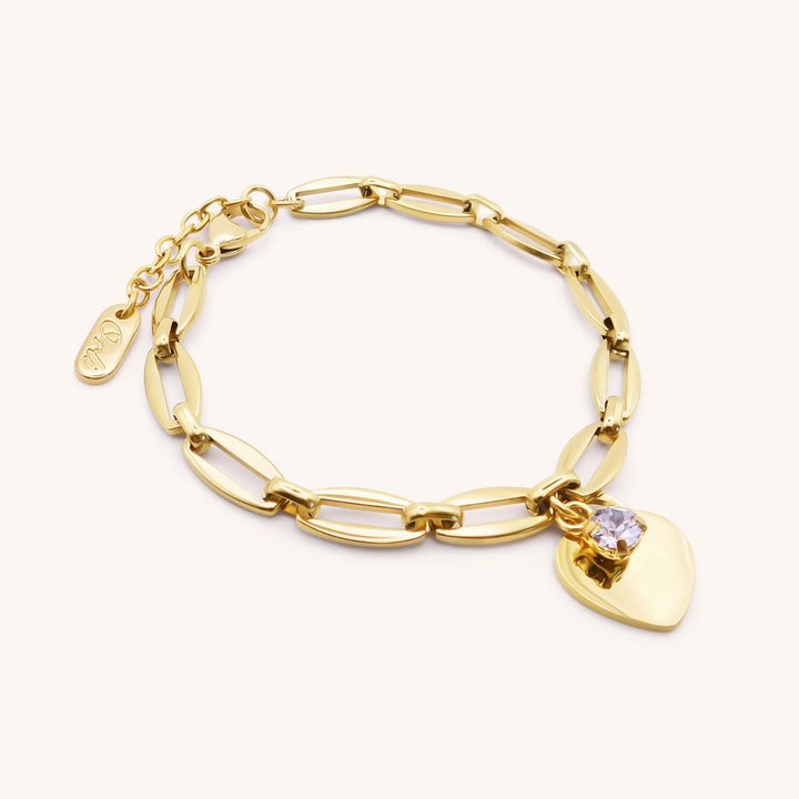 Classic Heart and Birthstone Long Link Bracelet, Gold