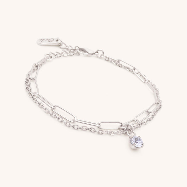 Personalised Double Chain Birthstone Bracelet, Silver