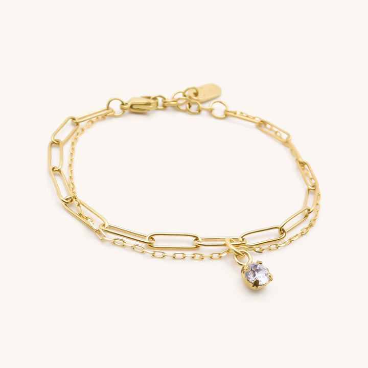 Personalised Double Chain Birthstone Bracelet, Gold