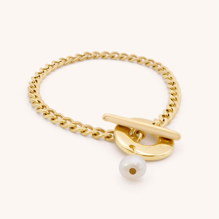 Heidi Curb Chain Pearl Bracelet, Gold