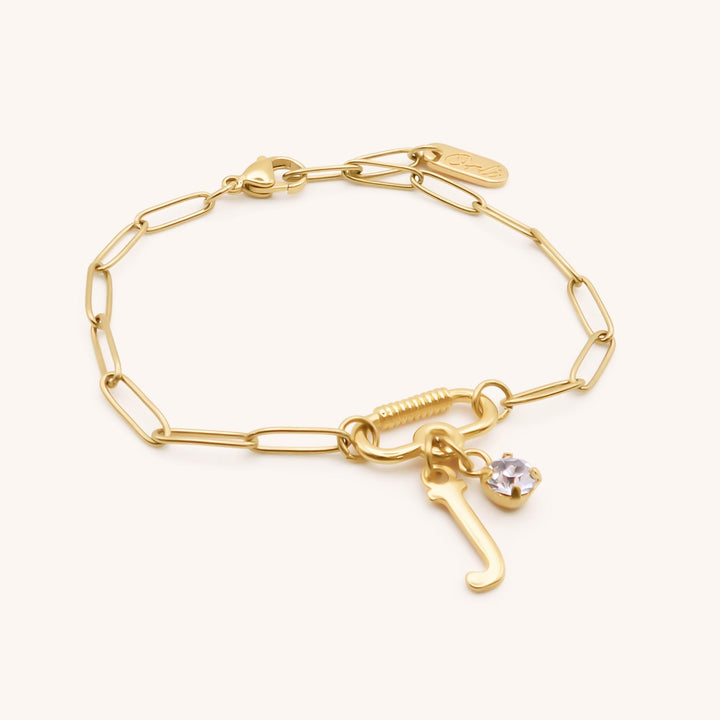 Freya Personalised Bracelet with Initial and Birthstone, Gold