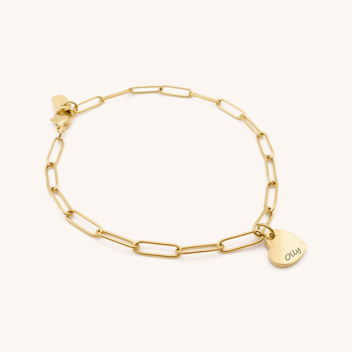 Mya Engravable Heart Personalised Paperclip Bracelet, Gold