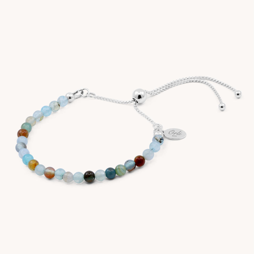 Sterling Silver Colourful Blue-tone Agate Adjustable Bracelet