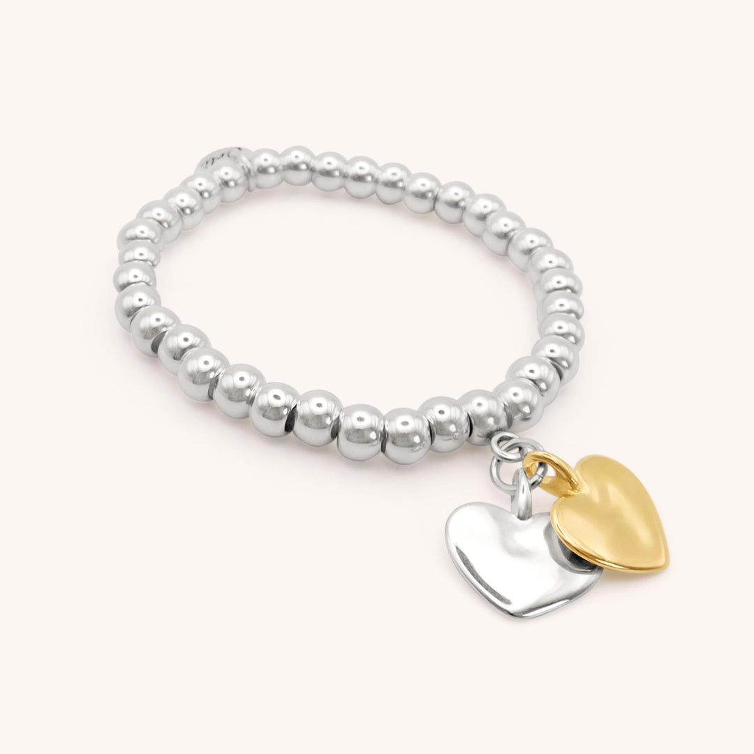 Twin Hayley Heart Chunky Beads Bracelet, Silver and Gold