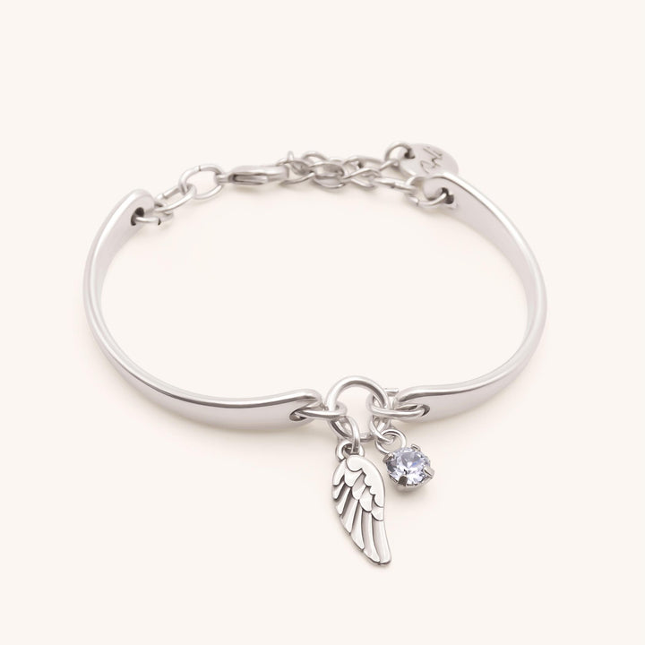 Personalised Angel wing & Birthstone Brangle