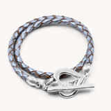 Pleated Leather Wrap Bracelet, Silver & Metallic Grey