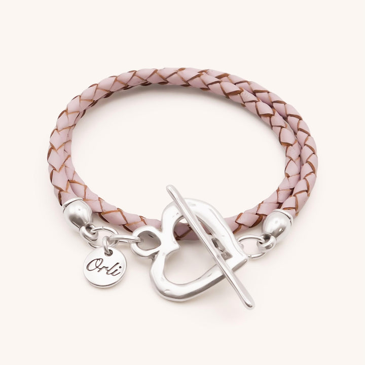 Pleated Leather Wrap Bracelet, Silver & Pink