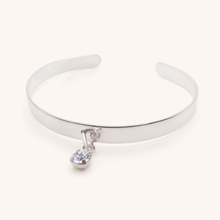 Personalised Birthstone Expandable Bangle, Silver