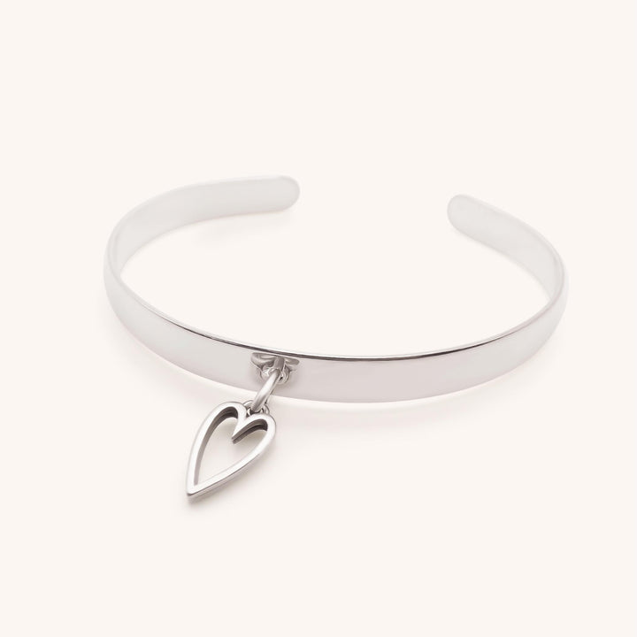 Expandable Open Heart Bangle, Silver