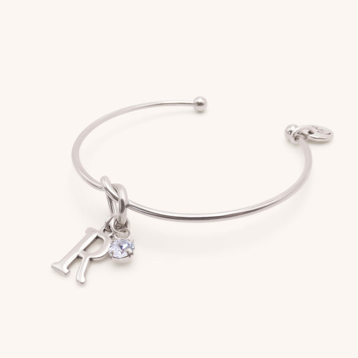 Personalised Knotted Bangle with Initial & Birthstone, Silver