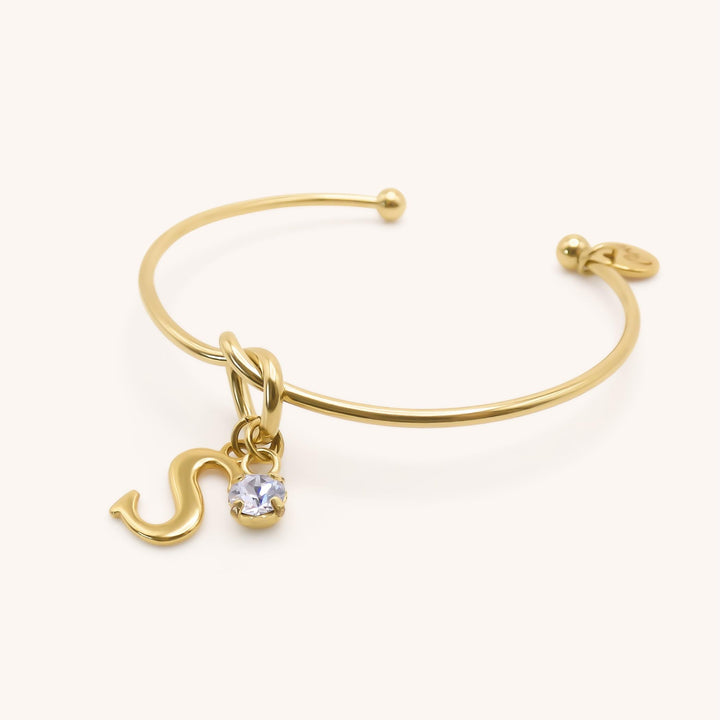 Personalised Knotted Bangle with Initial & Birthstone, Gold