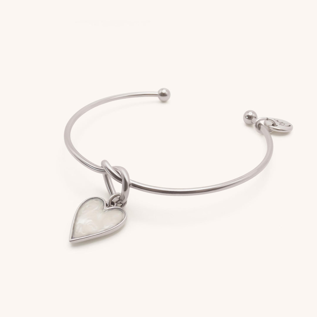 Knotted Bangle with Marble Heart, Silver