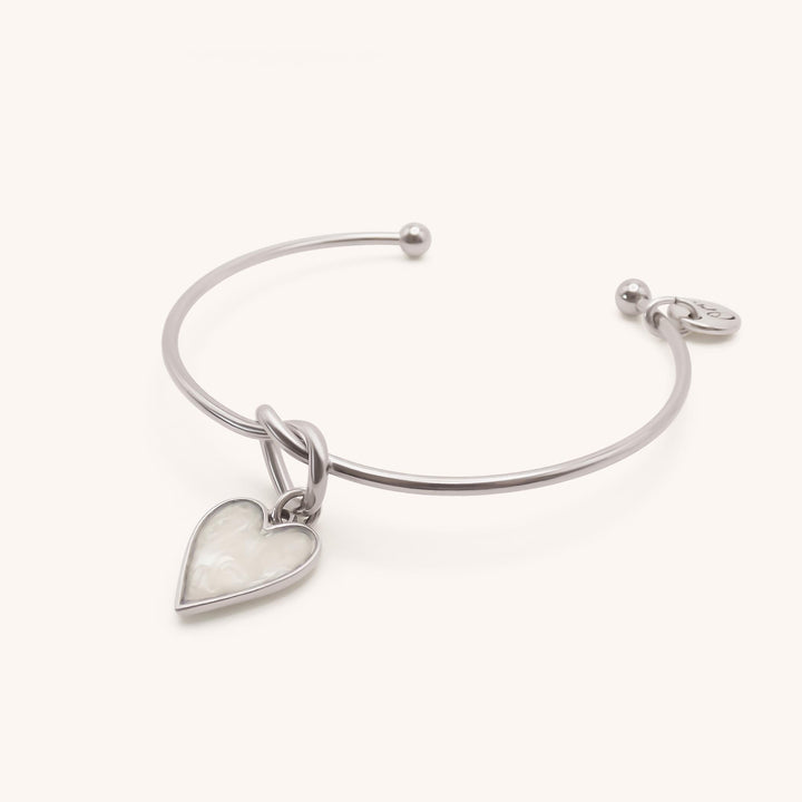 Knotted Bangle with Marble Heart, Silver