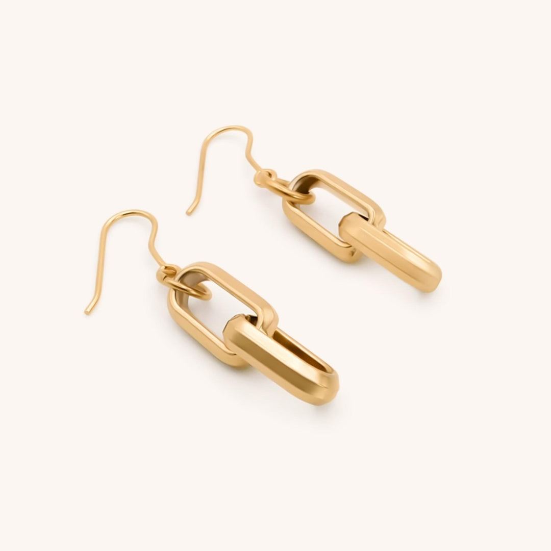 Square Link Hook Earrings, Gold