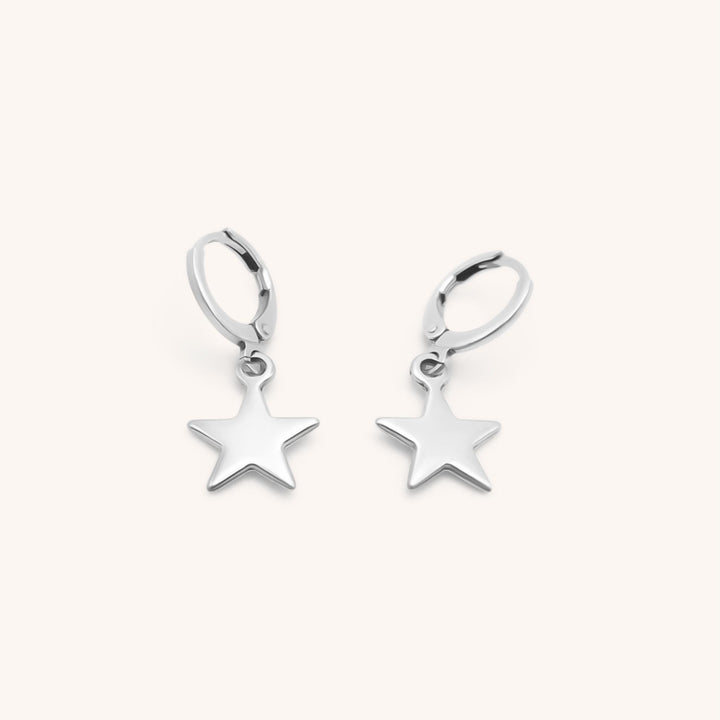 Star Huggie Hoops, Silver