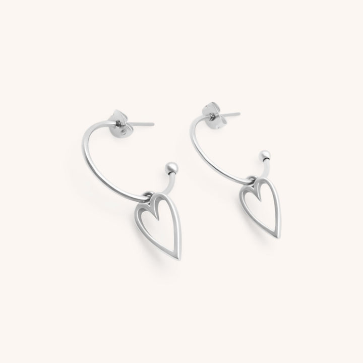 Open Heart Hoop Earrings, Silver