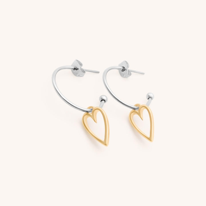 Open Heart Hoop Earrings, Silver & Gold