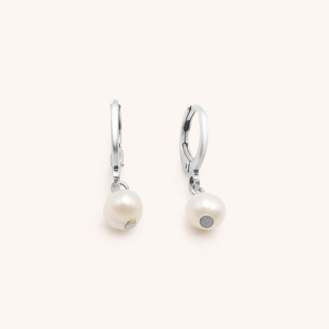 Pearl Huggie Hoops