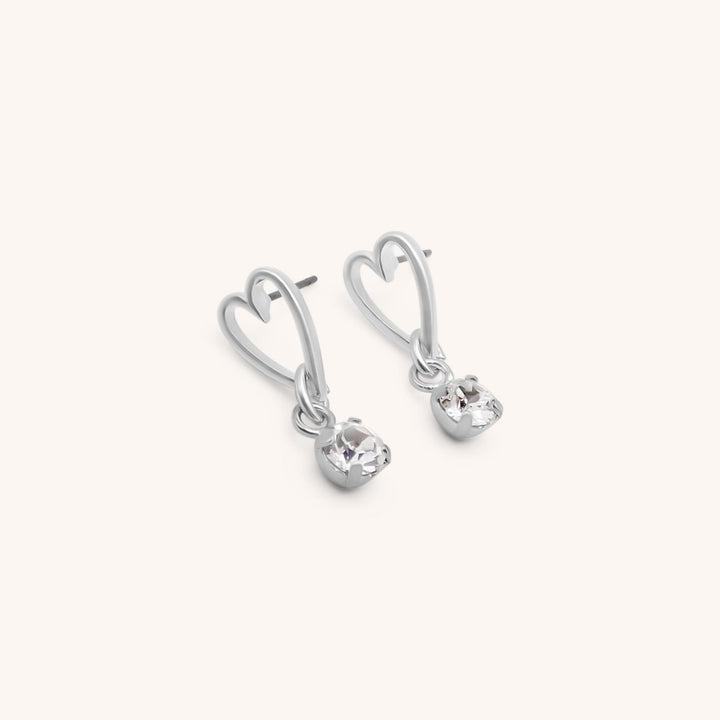 Open Heart & Birthstone Stud Earrings, Silver