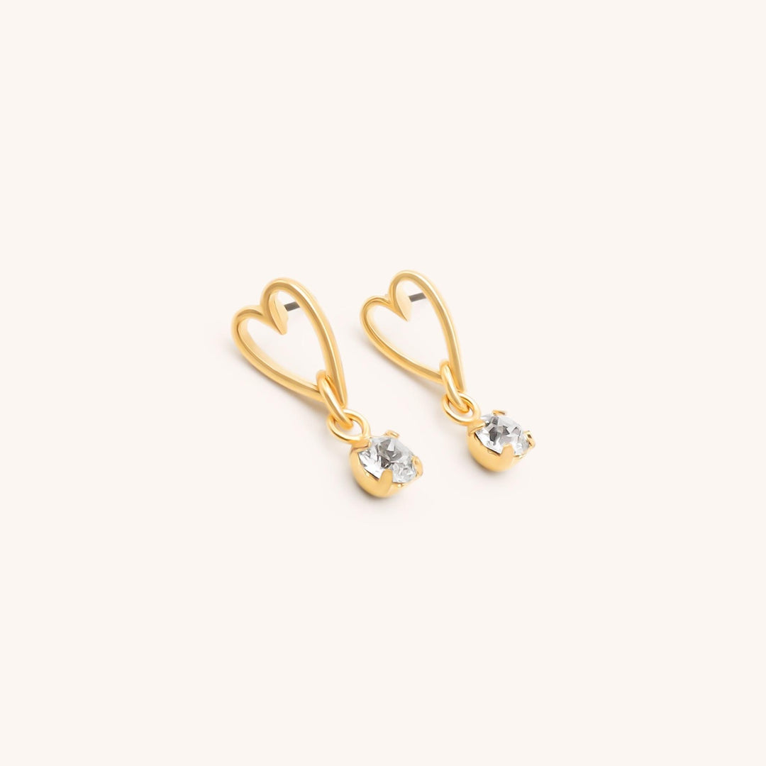 Open Heart & Birthstone Stud Earrings, Gold