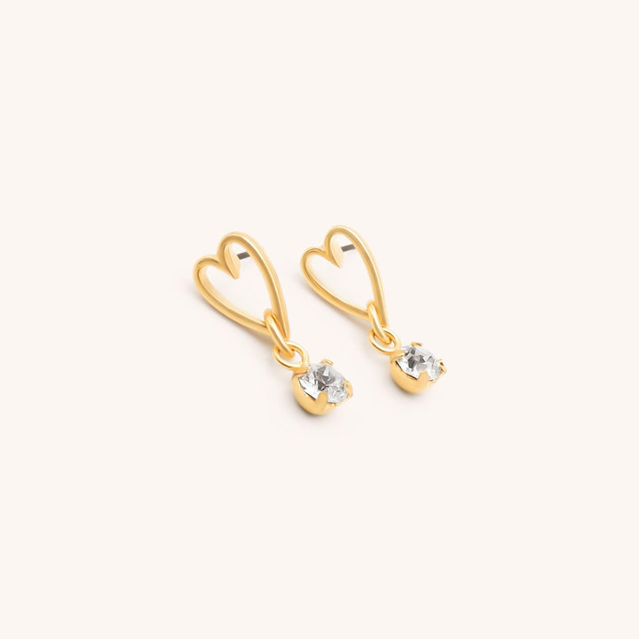 Open Heart & Birthstone Stud Earrings, Gold