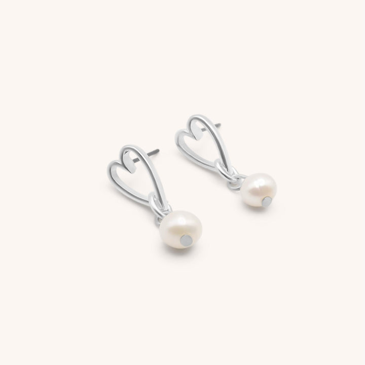 Open Heart & Pearl Stud Earrings