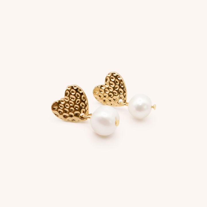 Layla Heart Pearl Stud, Gold