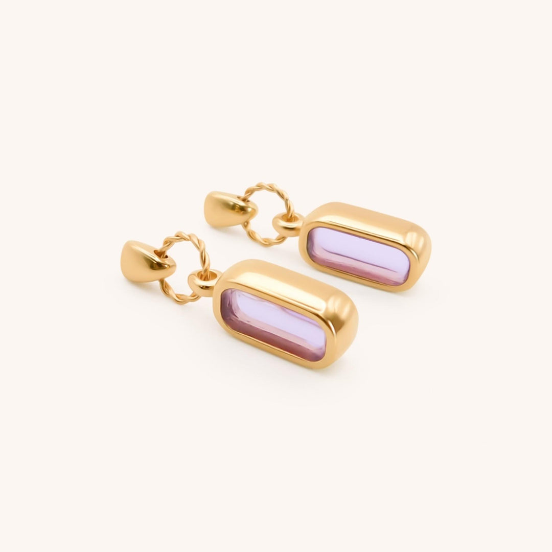 Purple Enamel Drop Stud Earrings, Gold