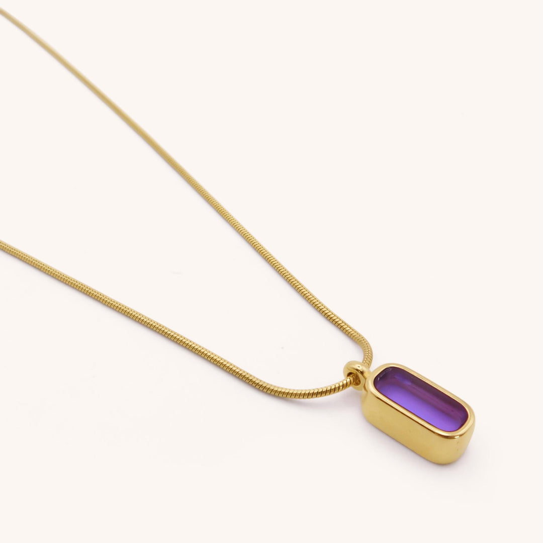 Purple Enamel Pendant Snake Chain Necklace, Gold