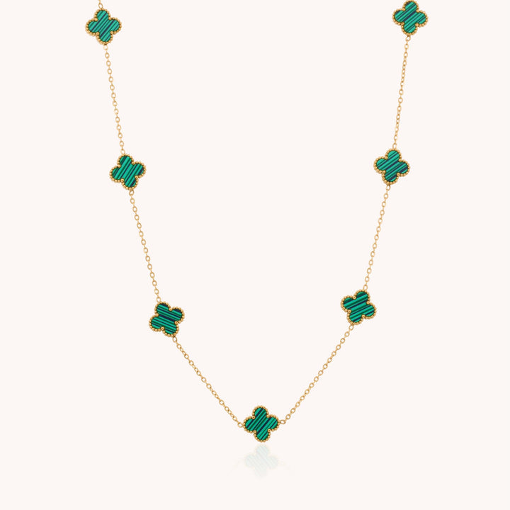 Green Malachite Clover Necklace, Gold