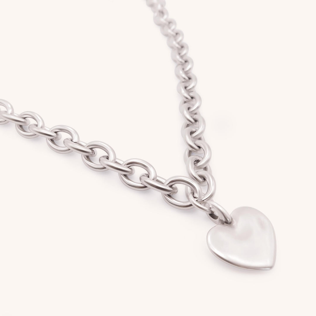 Hayley Heart Chunky Necklace, Silver