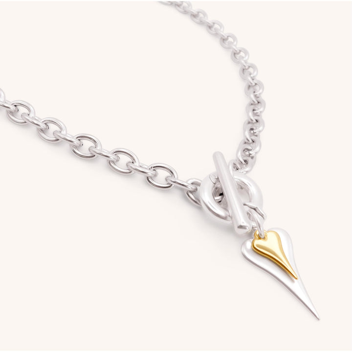 Standard and Mini Hourglass Heart Chunky T-bar Necklace, Silver and Gold