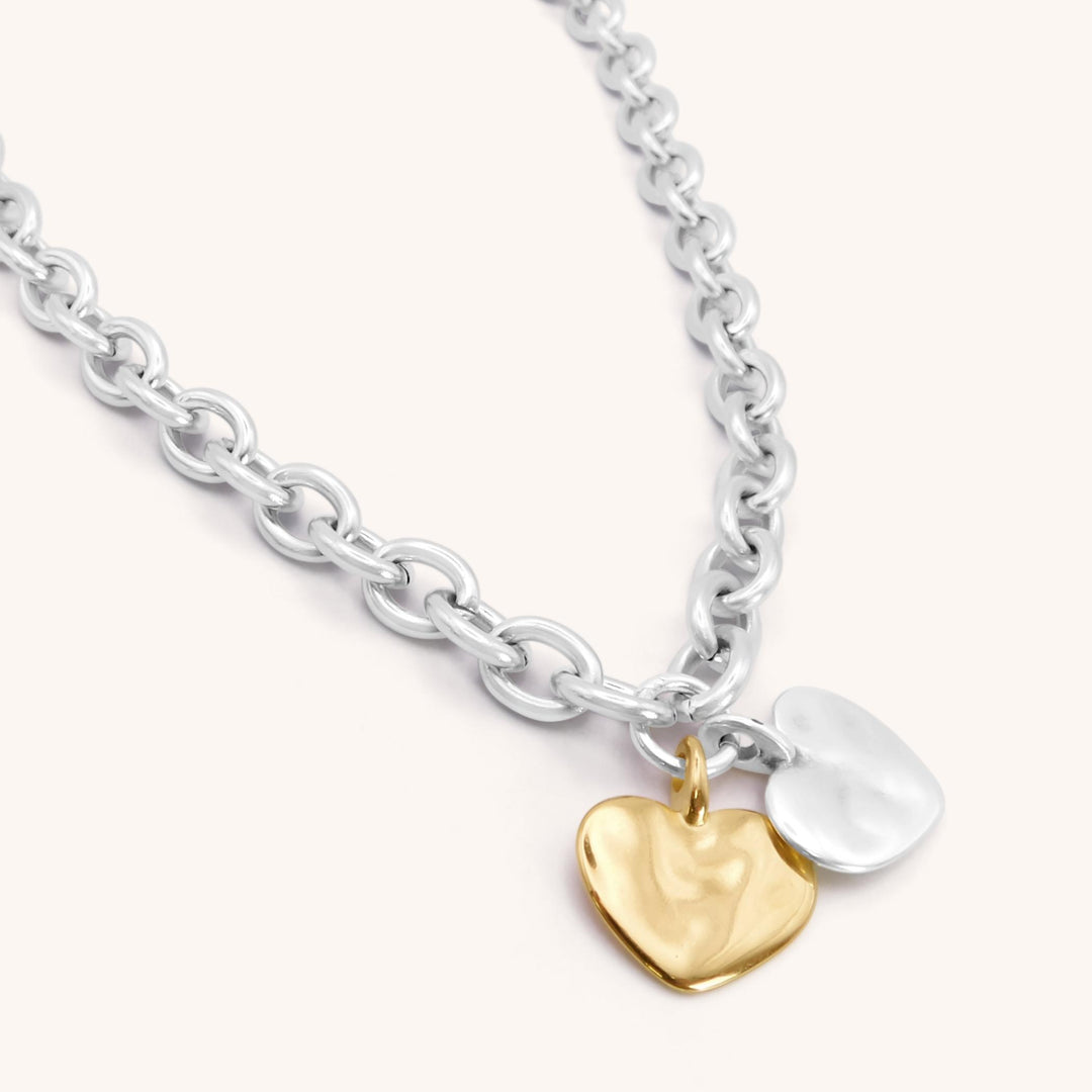 Twin Hayley Heart Chunky Necklace, Silver and Gold