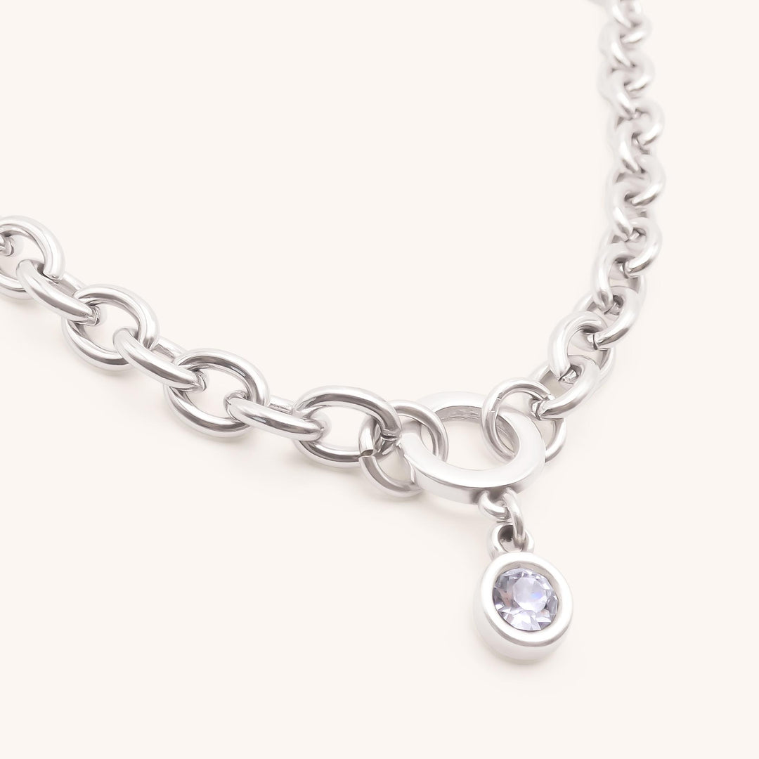 Personalised Chunky Birthstone Necklace, Silver