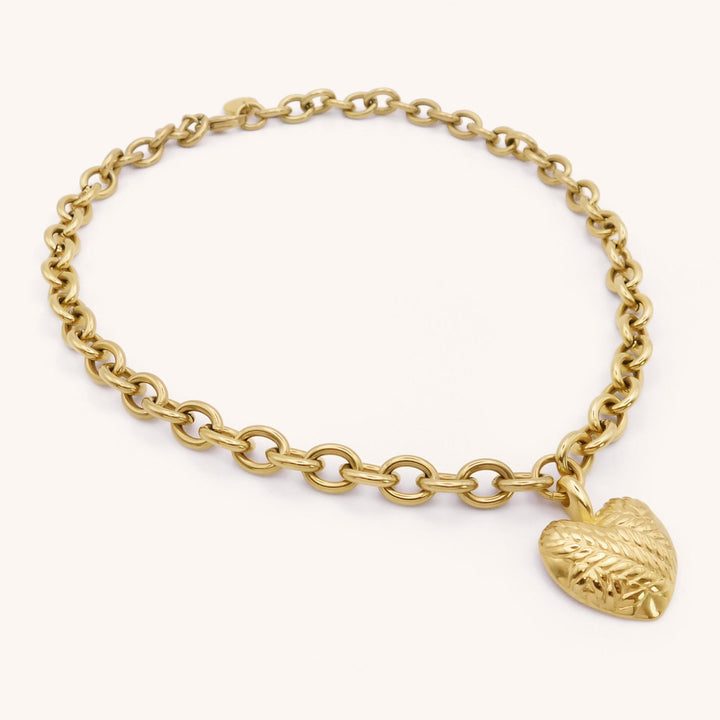 Pleated Heart Chunky Necklace, Gold