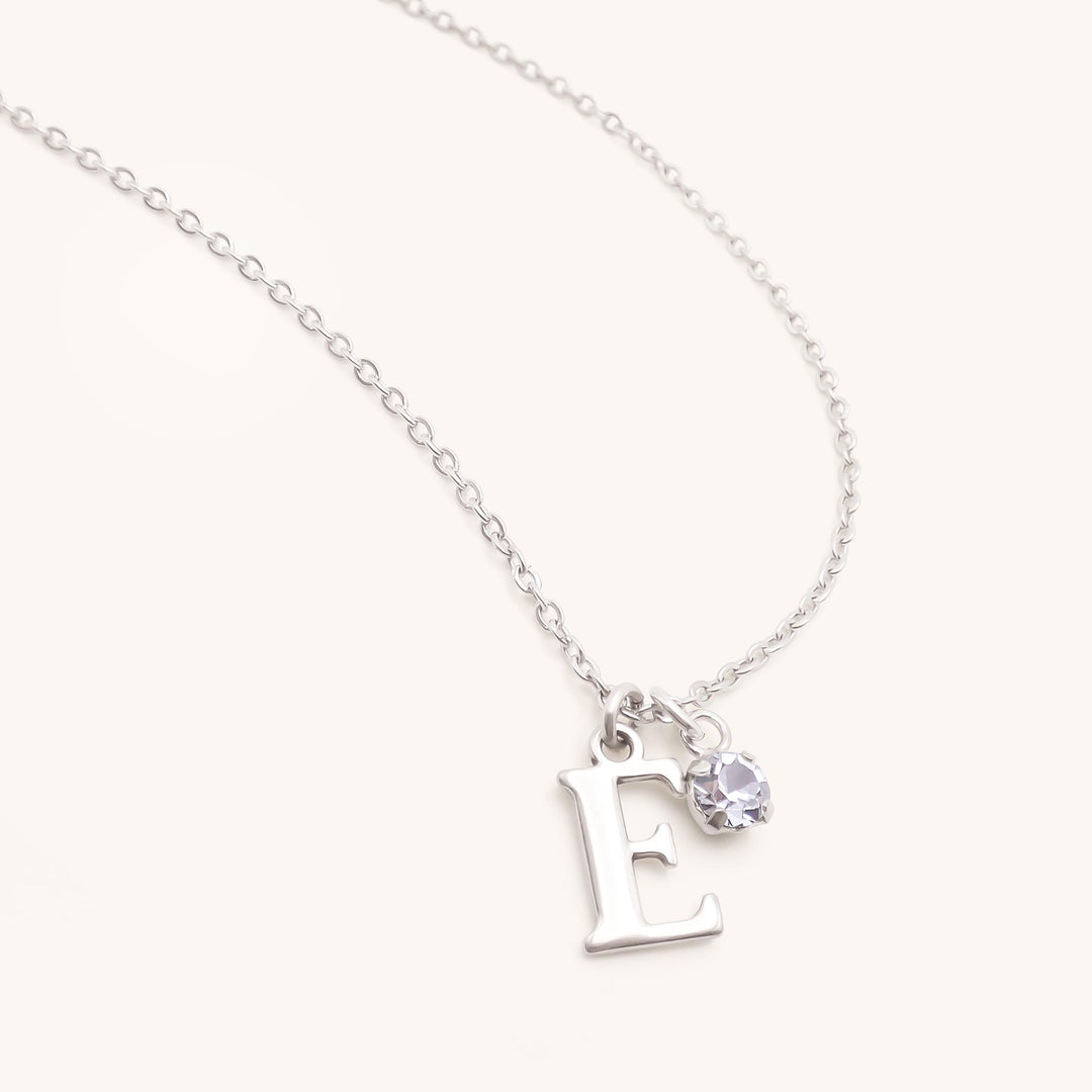 Initial and Birthstone Personalised Fine Necklace, Silver