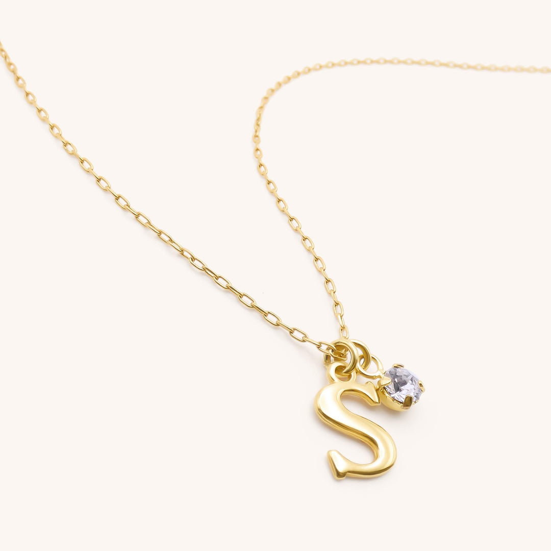 Initial and Birthstone Personalised Fine Necklace, Gold