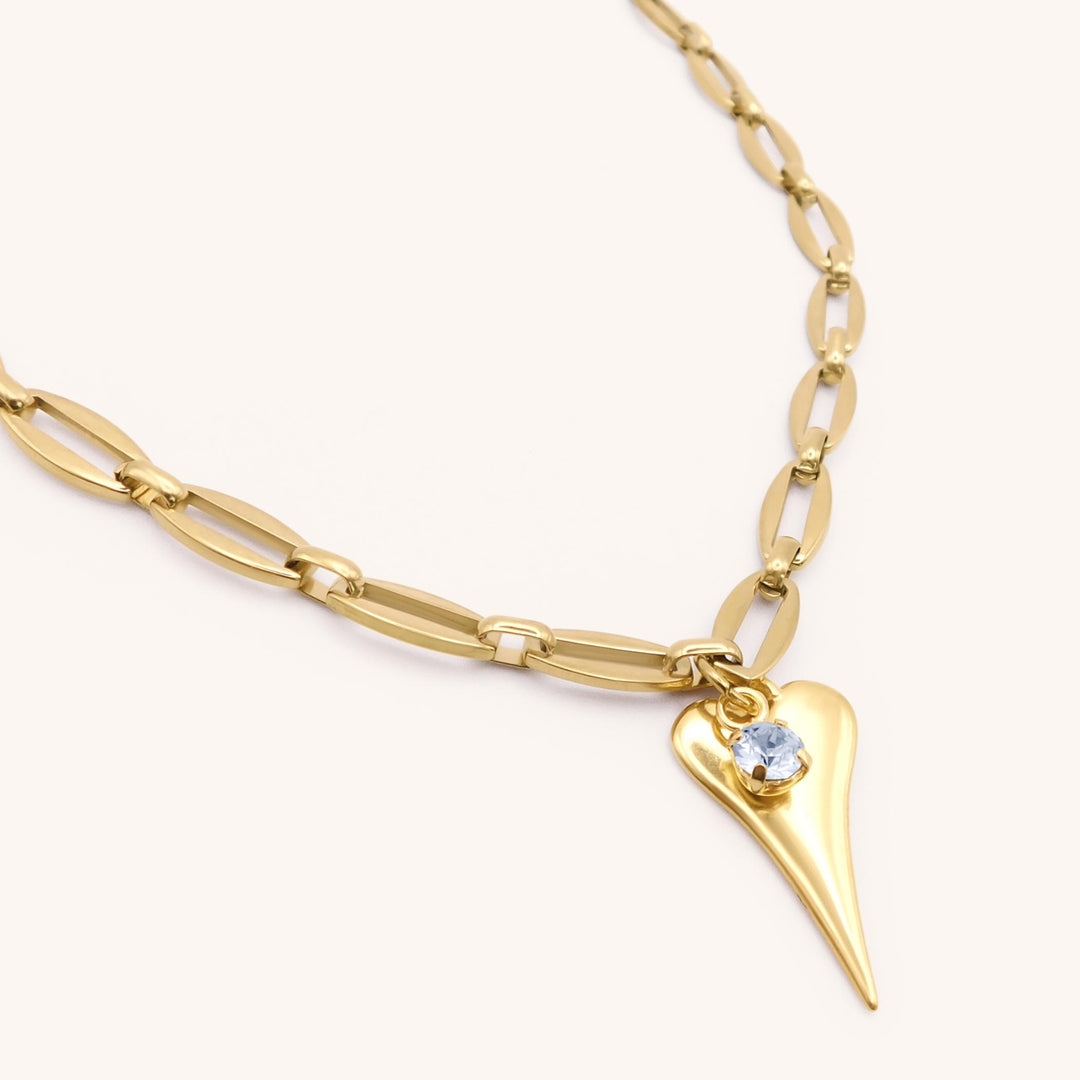 Hourglass Heart and Birthstone Long Link Necklace, Gold