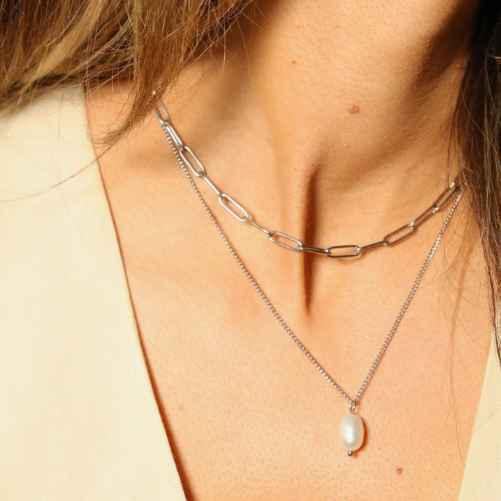 Layered Pearl Necklace, Silver