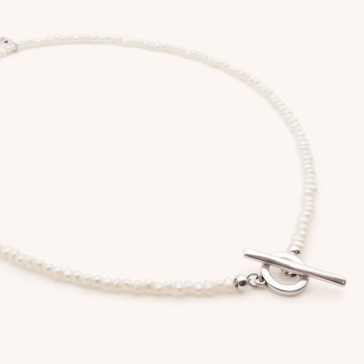 Pearl T-Bar Necklace, Silver