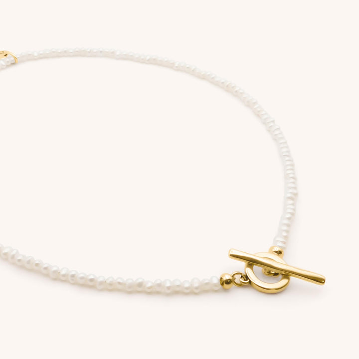 Pearl T-Bar Necklace, Gold