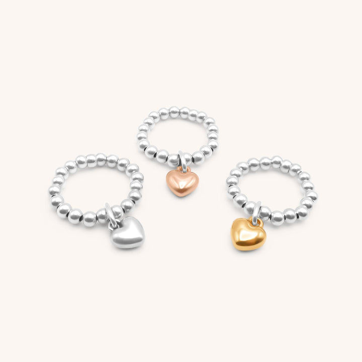 Mini Puffed Heart Beads Ring